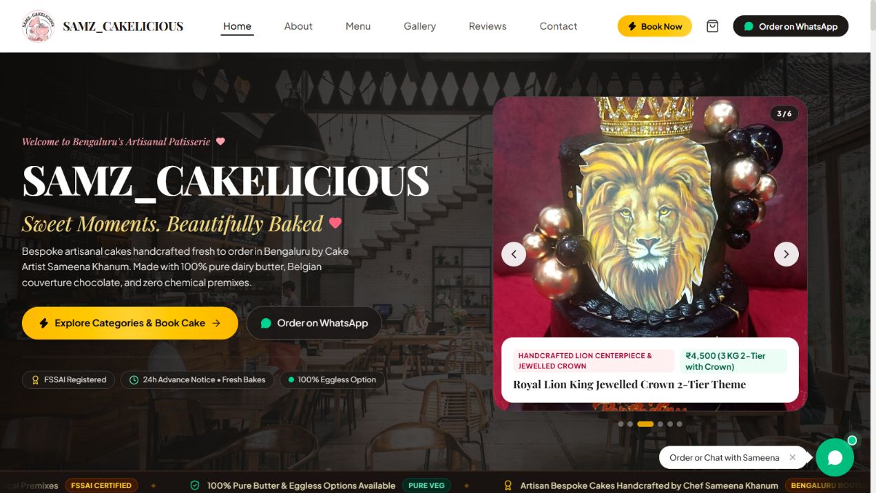 Samz Cakelicious website preview